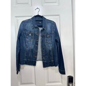 Kut from the Kloth Women's Blue Helena Raw Hem Jean Jacket Size Large